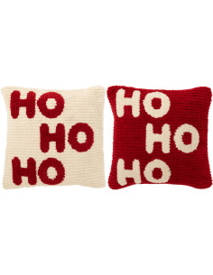Coussin de Noël déco Carré 45x45 en Tissu Rouge Blanc Hohoho (Lot de 2) J-Line - 1