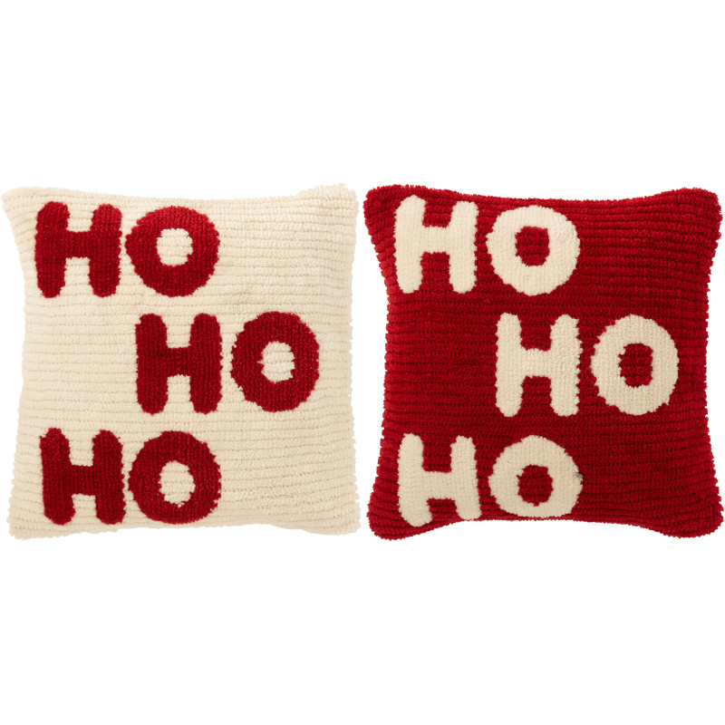 Coussin de Noël déco Carré 45x45 en Tissu Rouge Blanc Hohoho (Lot de 2) J-Line - 1