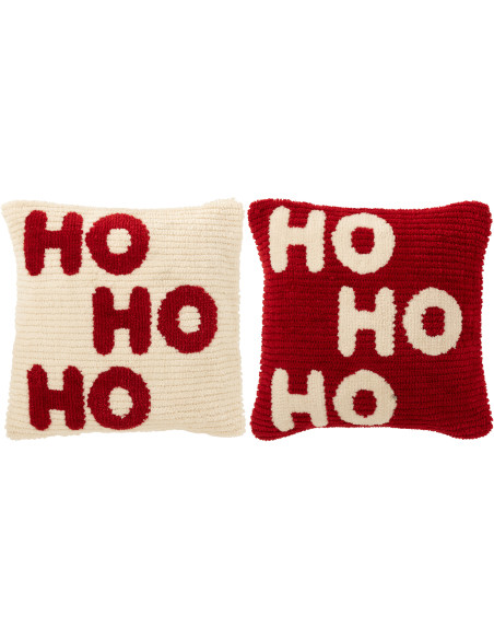 Coussin de Noël déco Carré 45x45 en Tissu Rouge Blanc Hohoho (Lot de 2) J-Line - 1