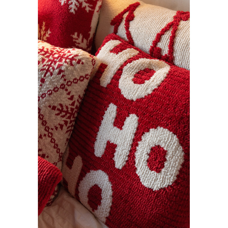 Coussin de Noël déco Carré 45x45 en Tissu Rouge Blanc Hohoho (Lot de 2) J-Line - 2