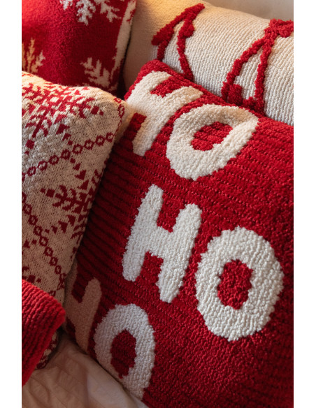 Coussin de Noël déco Carré 45x45 en Tissu Rouge Blanc Hohoho (Lot de 2) J-Line - 2