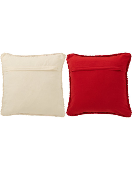 Coussin de Noël déco Carré 45x45 en Tissu Rouge Blanc Hohoho (Lot de 2) J-Line - 3