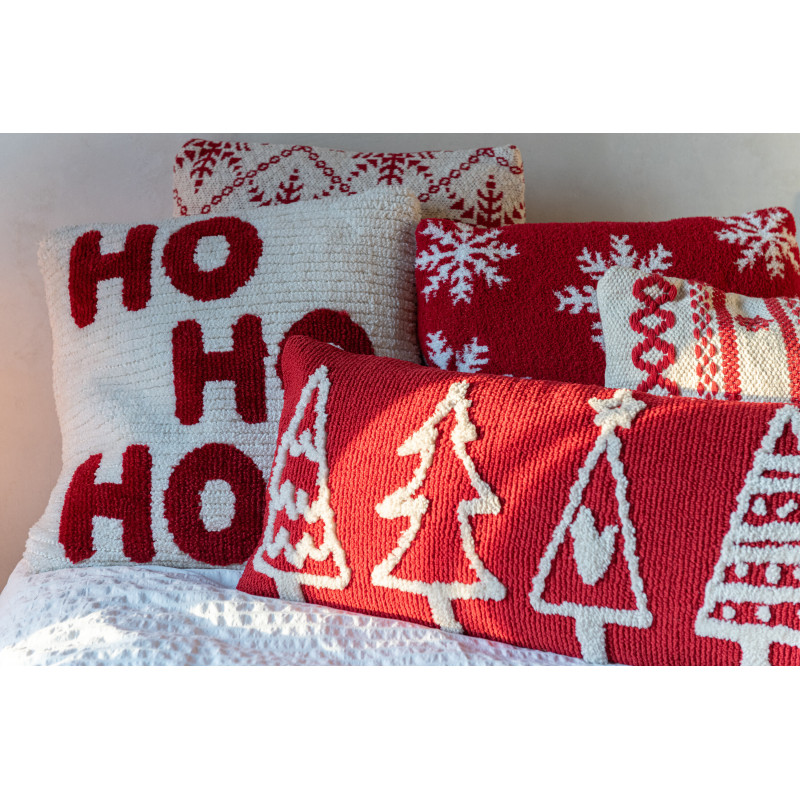 Coussin de Noël déco Carré 45x45 en Tissu Rouge Blanc Hohoho (Lot de 2) J-Line - 4