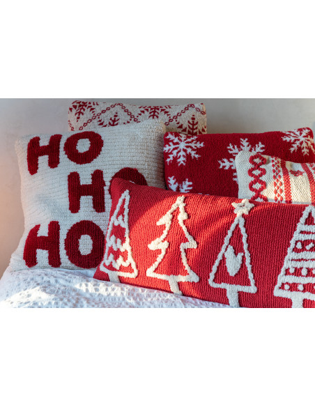 Coussin de Noël déco Carré 45x45 en Tissu Rouge Blanc Hohoho (Lot de 2) J-Line - 4