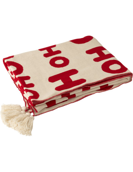 Plaid de Noël 130x170 en Tissu Rouge Blanc Avec pompons Hohoho - 1