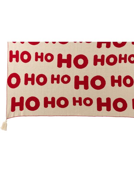 Plaid de Noël 130x170 en Tissu Rouge Blanc Avec pompons Hohoho - 3