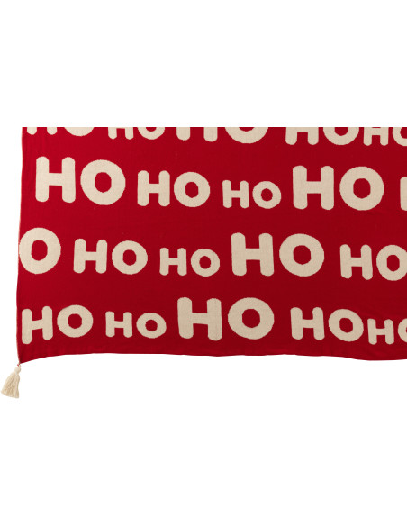 Plaid de Noël 130x170 en Tissu Rouge Blanc Avec pompons Hohoho - 4