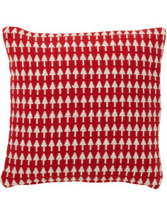 Coussin original moderne Carré 45x45 en Coton Rouge Blanc Motif sapins de Noël Nordora - 1