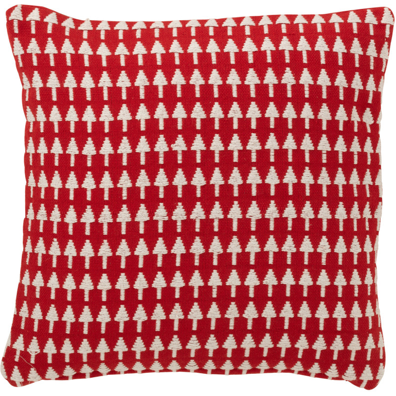 Coussin original moderne Carré 45x45 en Coton Rouge Blanc Motif sapins de Noël Nordora - 1