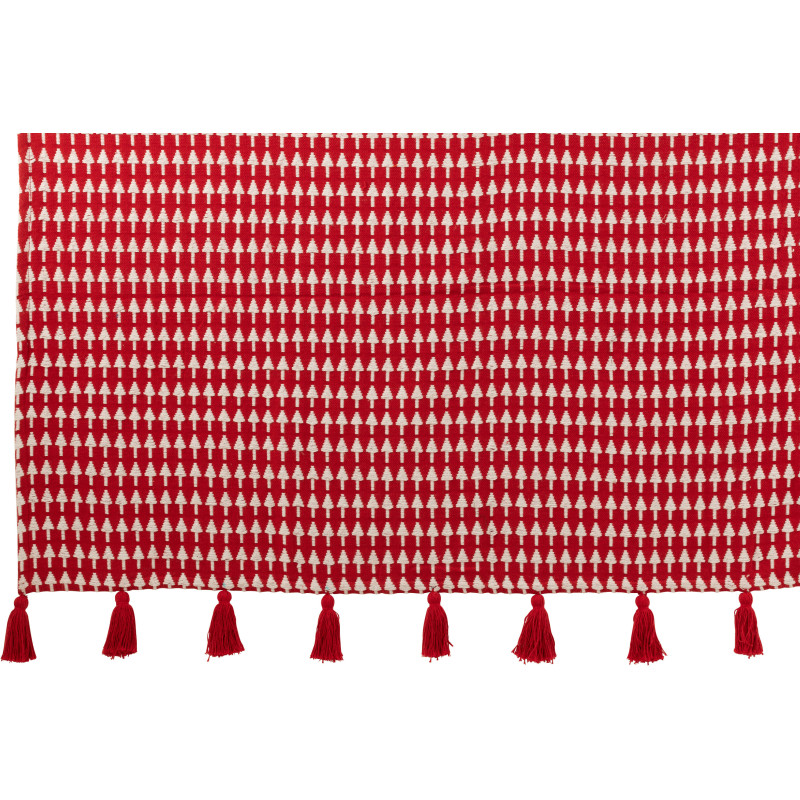 Plaid original moderne 130x180 en Coton Rouge Blanc Avec pompons Motif sapins de Noël Nordora - 2