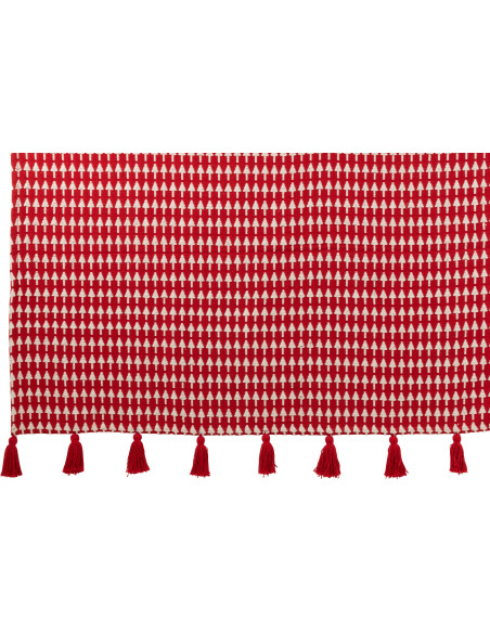Plaid original moderne 130x180 en Coton Rouge Blanc Avec pompons Motif sapins de Noël Nordora - 2