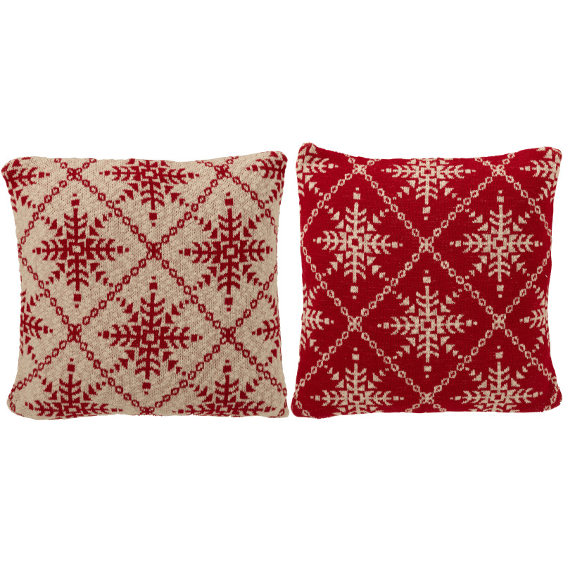 Coussin de Noël moderne Carré 45x45 en Coton Rouge Blanc Motif flocons de neige Hivelys (Lot de 2) - 1