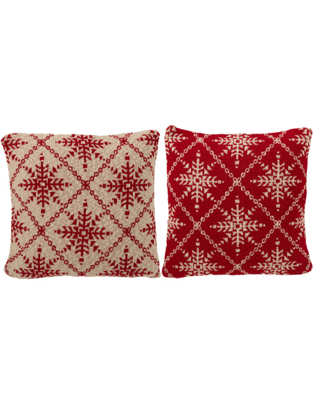 Coussin de Noël moderne Carré 45x45 en Coton Rouge Blanc Motif flocons de neige Hivelys (Lot de 2) - 1