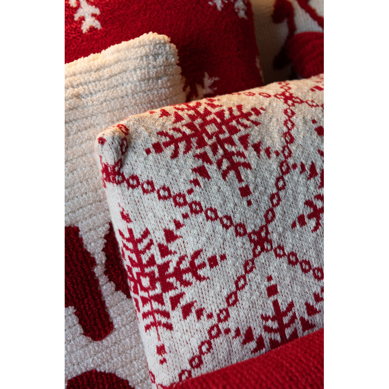 Coussin de Noël moderne Carré 45x45 en Coton Rouge Blanc Motif flocons de neige Hivelys (Lot de 2) - 2