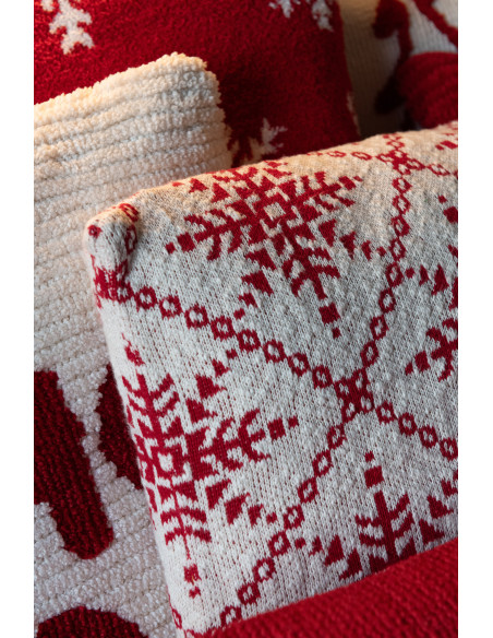 Coussin de Noël moderne Carré 45x45 en Coton Rouge Blanc Motif flocons de neige Hivelys (Lot de 2) - 2