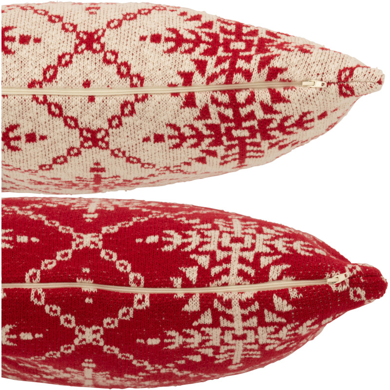 Coussin de Noël moderne Carré 45x45 en Coton Rouge Blanc Motif flocons de neige Hivelys (Lot de 2) - 3