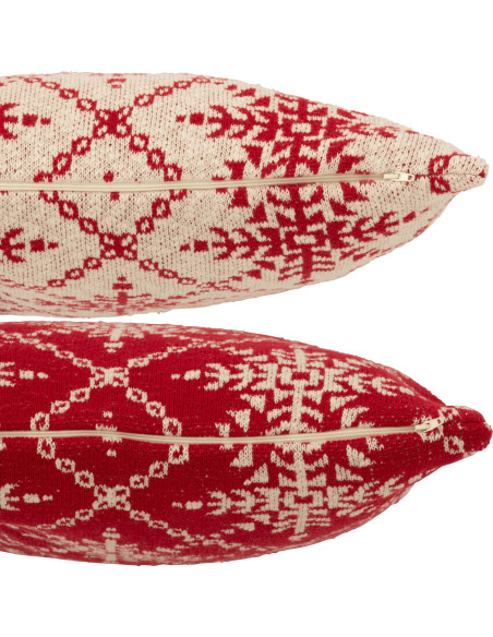 Coussin de Noël moderne Carré 45x45 en Coton Rouge Blanc Motif flocons de neige Hivelys (Lot de 2) - 3