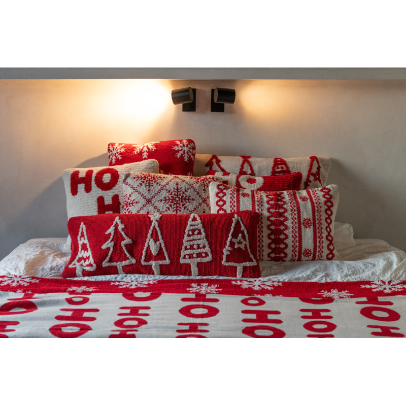 Coussin de Noël moderne Carré 45x45 en Coton Rouge Blanc Motif flocons de neige Hivelys (Lot de 2) - 4