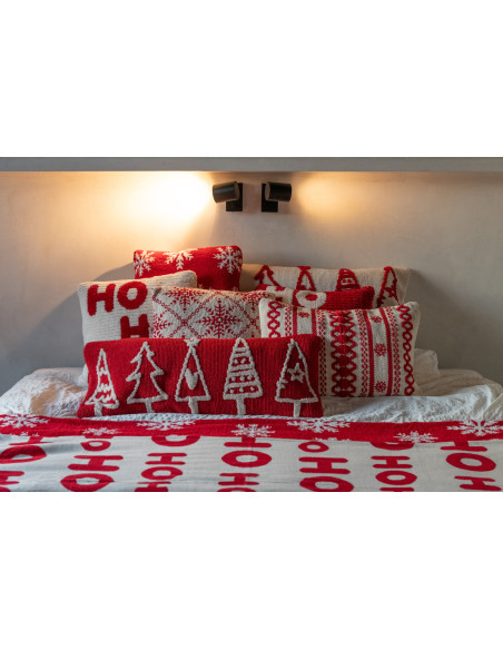 Coussin de Noël moderne Carré 45x45 en Coton Rouge Blanc Motif flocons de neige Hivelys (Lot de 2) - 4