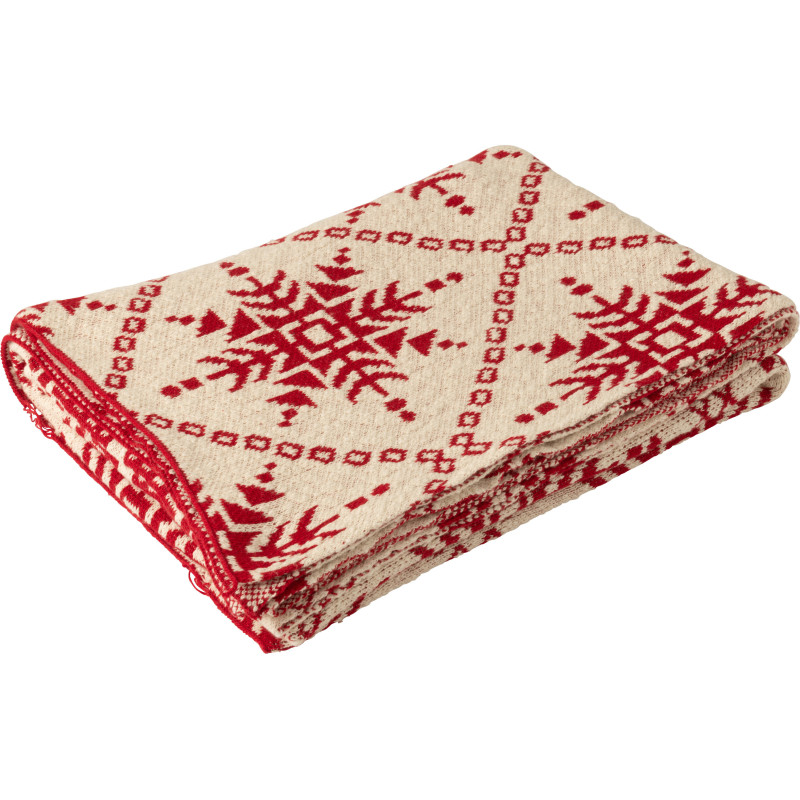 Plaid de Noël moderne 130x180 en Coton Blanc Rouge Motif flocons de neige Hivelys - 1