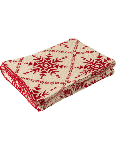 Plaid de Noël moderne 130x180 en Coton Blanc Rouge Motif flocons de neige Hivelys - 1
