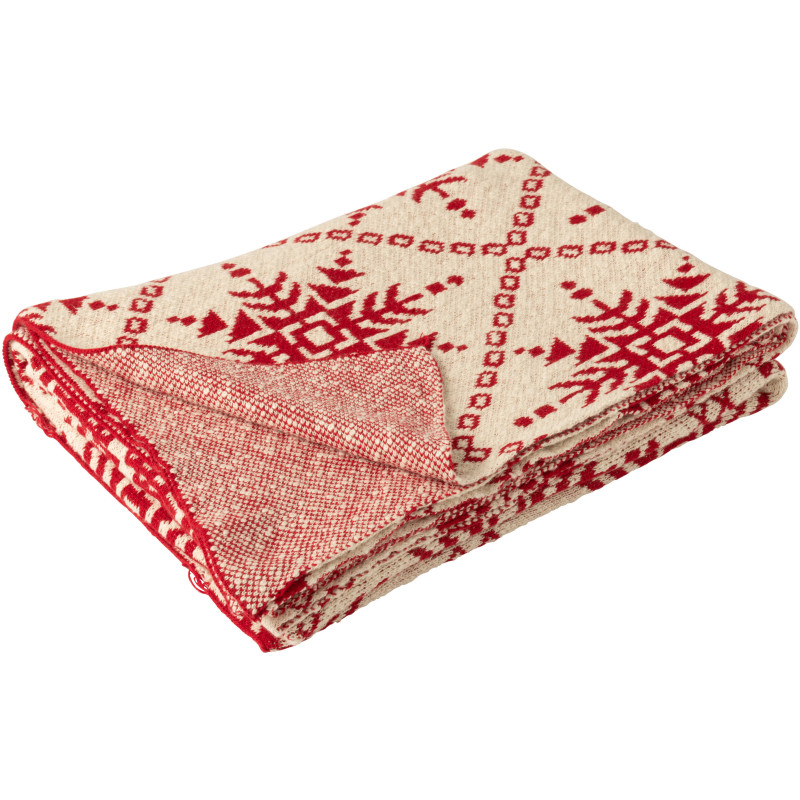 Plaid de Noël moderne 130x180 en Coton Blanc Rouge Motif flocons de neige Hivelys - 3