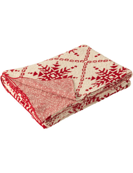 Plaid de Noël moderne 130x180 en Coton Blanc Rouge Motif flocons de neige Hivelys - 3