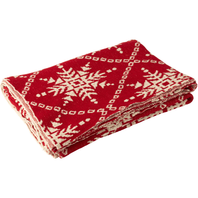 Plaid de Noël moderne 130x180 en Coton Rouge Blanc Motif flocons de neige Hivelys - 1