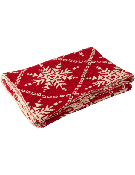 Plaid de Noël moderne 130x180 en Coton Rouge Blanc Motif flocons de neige Hivelys - 1