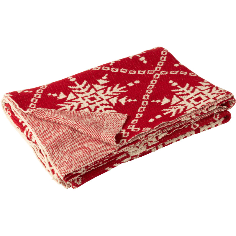 Plaid de Noël moderne 130x180 en Coton Rouge Blanc Motif flocons de neige Hivelys - 2