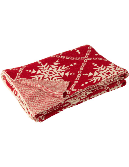 Plaid de Noël moderne 130x180 en Coton Rouge Blanc Motif flocons de neige Hivelys - 2