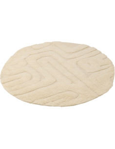 Tapis moderne relief Rond 150x150 en Laine Blanc ivoire Tufté Motif géométrique Nivora - 1