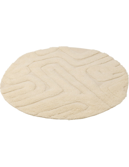Tapis moderne relief Rond 150x150 en Laine Blanc ivoire Tufté Motif géométrique Nivora - 1