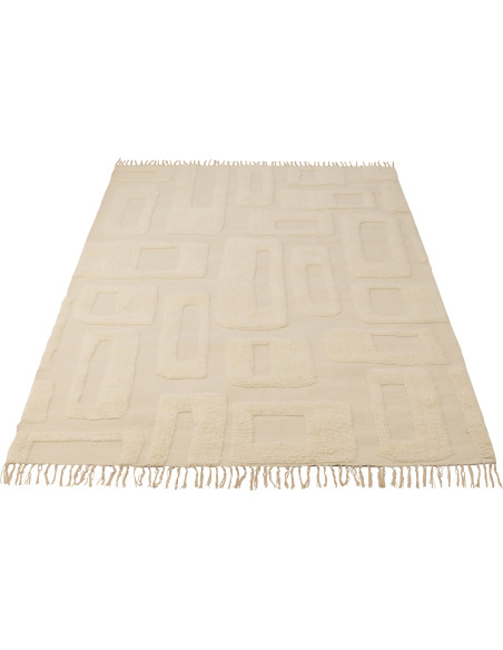 Grand Tapis moderne relief avec franges Rectangulaire 200x300 en Laine Blanc ivoire Tufté Motif géométrique Nivora - 1