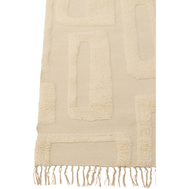 Grand Tapis moderne relief avec franges Rectangulaire 200x300 en Laine Blanc ivoire Tufté Motif géométrique Nivora - 3