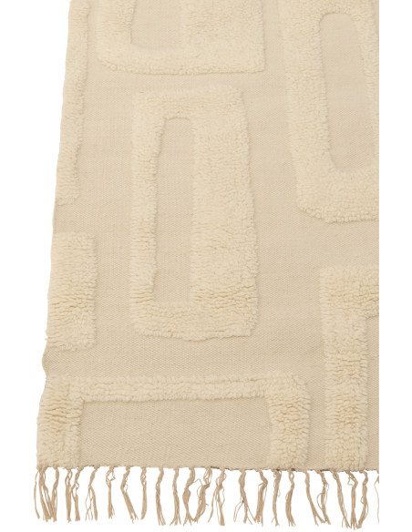 Grand Tapis moderne relief avec franges Rectangulaire 200x300 en Laine Blanc ivoire Tufté Motif géométrique Nivora - 3