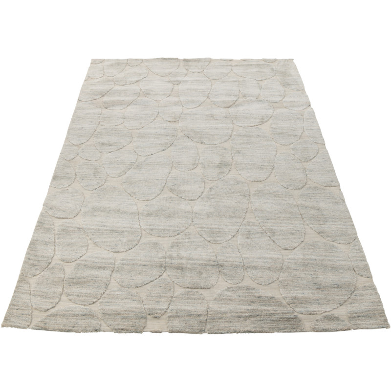 Grand Tapis moderne relief avec franges Rectangulaire 200x300 en Tissu Gris bleu Tufté Motif géométrique Orbessa - 1