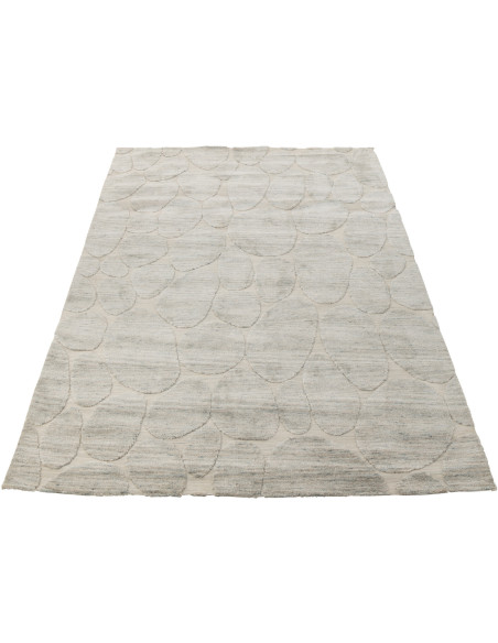 Grand Tapis moderne relief avec franges Rectangulaire 200x300 en Tissu Gris bleu Tufté Motif géométrique Orbessa - 1