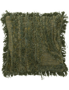 Coussin moderne poils longs Carré 45x45 en Laine Vert kaki Tufté Shaggy - 1