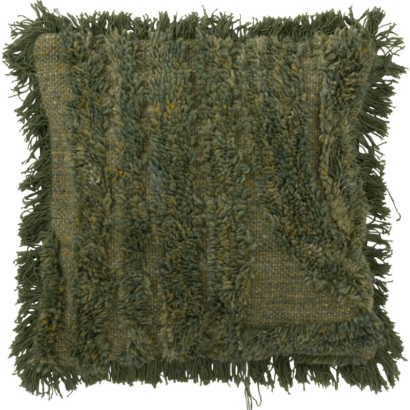 Coussin moderne poils longs Carré 45x45 en Laine Vert kaki Tufté Shaggy - 1