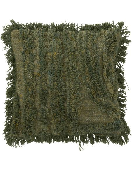 Coussin moderne poils longs Carré 45x45 en Laine Vert kaki Tufté Shaggy - 1
