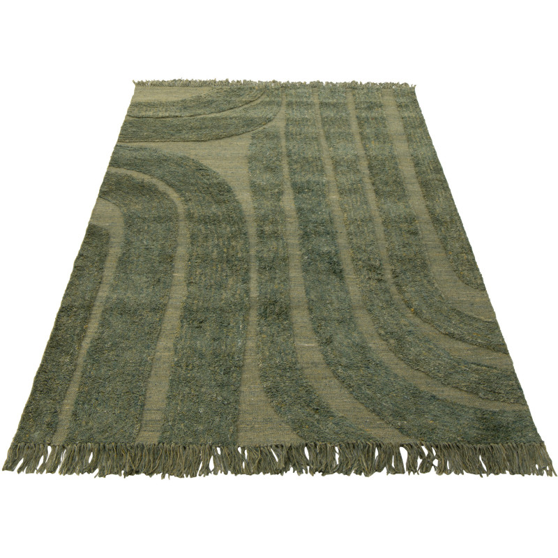 Grand Tapis moderne poils longs Rectangulaire 200x300 en Laine Vert kaki Tufté Shaggy - 1
