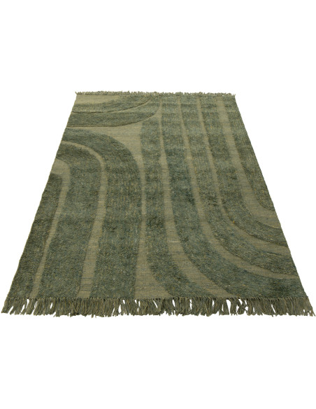 Grand Tapis moderne poils longs Rectangulaire 200x300 en Laine Vert kaki Tufté Shaggy - 1