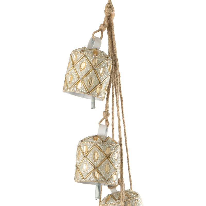 Suspension décorative bohème orientale 7 cloches en Métal Blanc Perle Doré Pyris - 2