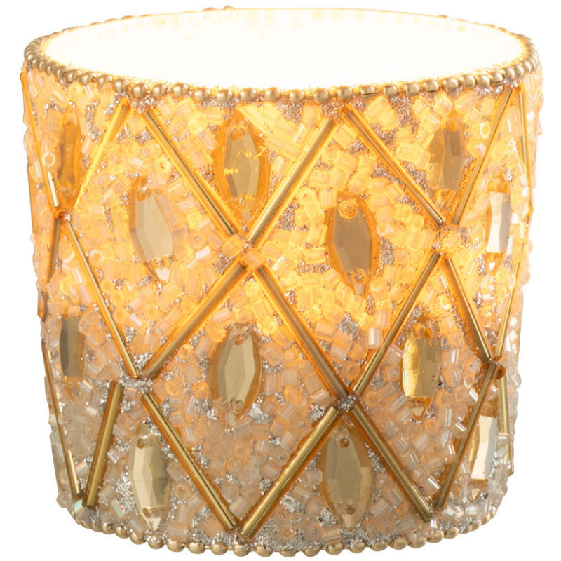 Petit Photophore bohème oriental Diamètre 6 cm en Verre Blanc Perle Doré Pyris - 1