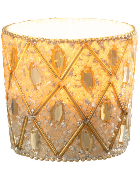 Petit Photophore bohème oriental Diamètre 6 cm en Verre Blanc Perle Doré Pyris - 1