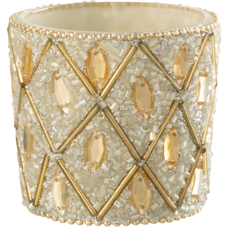 Petit Photophore bohème oriental Diamètre 6 cm en Verre Blanc Perle Doré Pyris - 2