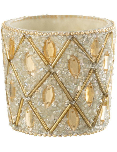 Petit Photophore bohème oriental Diamètre 6 cm en Verre Blanc Perle Doré Pyris - 2