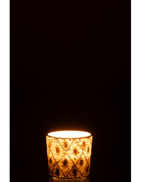 Petit Photophore bohème oriental Diamètre 6 cm en Verre Blanc Perle Doré Pyris - 3