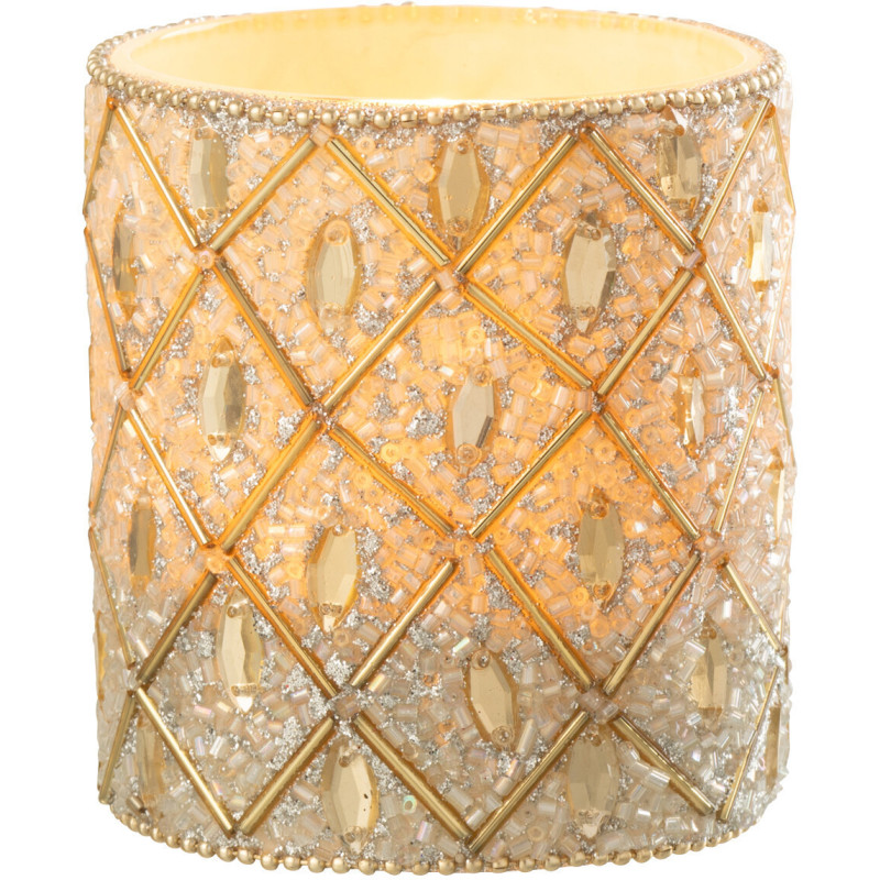 Photophore bohème oriental Diamètre 7 cm en Verre Blanc Perle Doré Pyris - 1